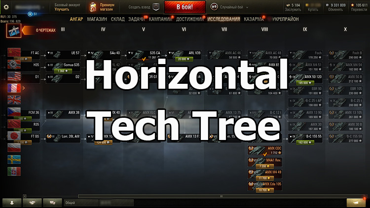 Compact horizontal Tech Tree for World of Tanks 1.24.1.0